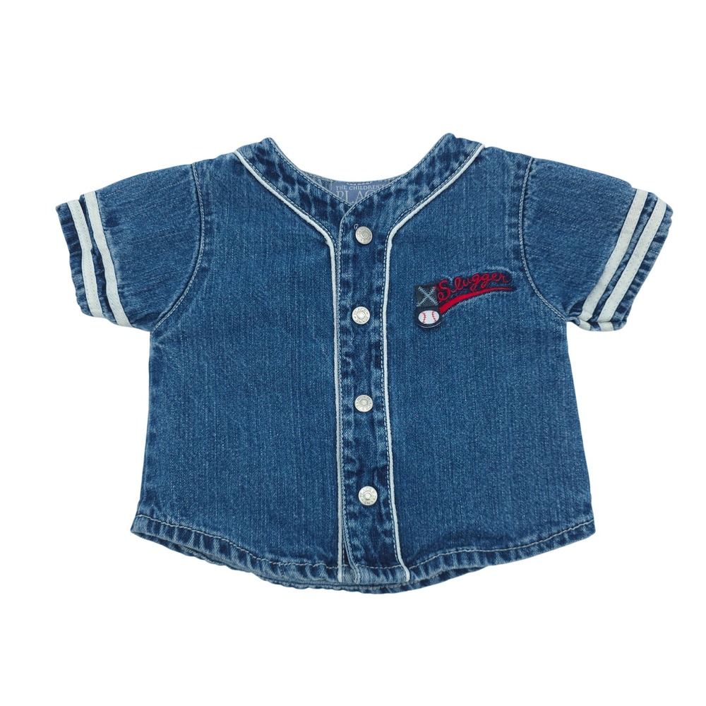 Vintage The Children's Place Denim Baseball Jersey Slugger Boys 3-6 Months